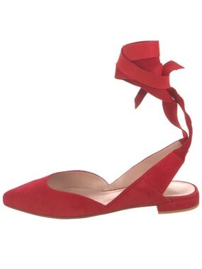 Stewart Weitzman Red Suede Ankle Tie Flat Shoes - Women size 6.5